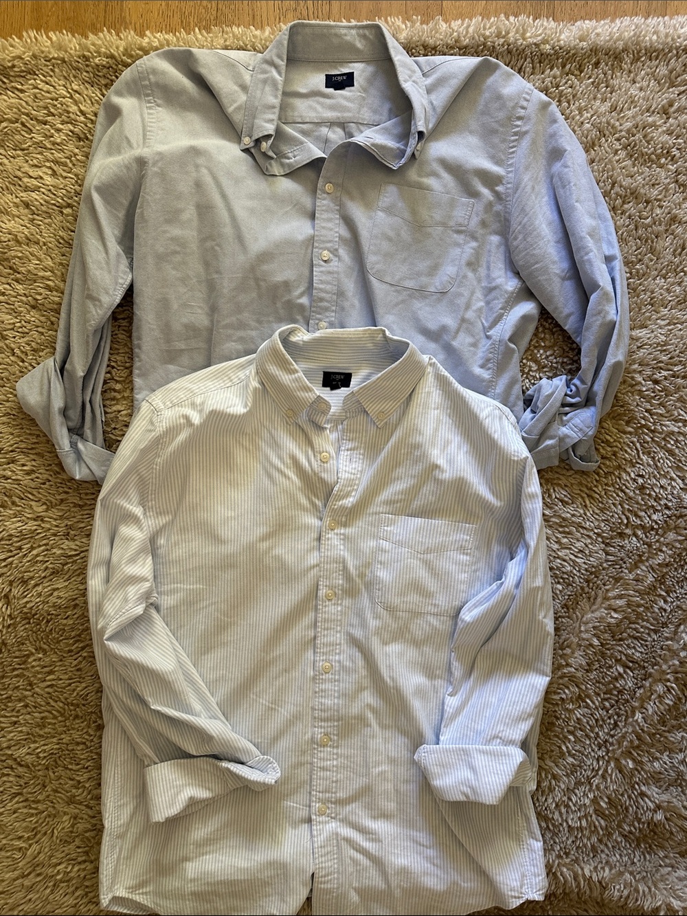 2 J. Crew Men's Pale Blue & Light Blue Striped Button-Down Shirts Oxford cut